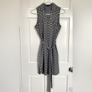 Express Baby Doll Gray and White Polka Dot Shirt Dress